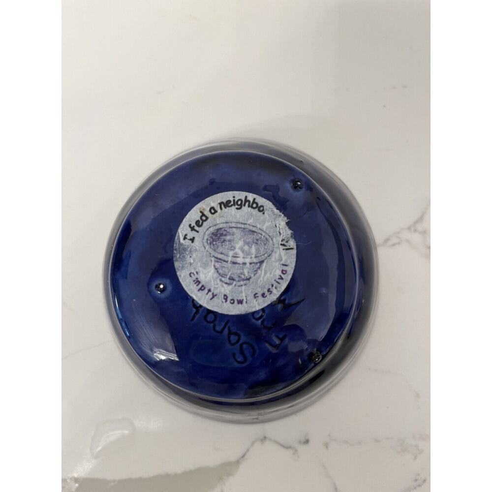 Empty Bowls  Bowl Art Pottery Artist-Signed Glazed Hand Thrown Cobalt Blue - Picture 3 of 4